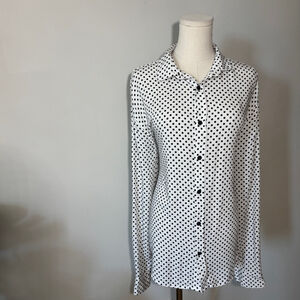 Forever 21 Women's Long Sleeve White & Black Polka Dot Button Down Shirt, SZ L